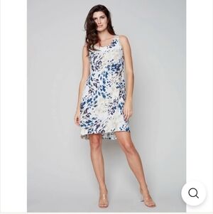 NWT Charlie B Printed Sleeveless Round Neck Linen Dress W Coconut Button Size M